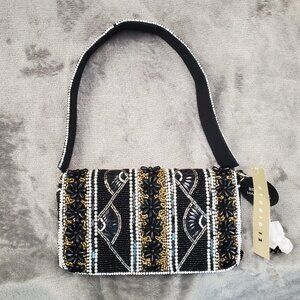 Viral Made in India Beaded Bag Black White Tribal Handmade Abstract Purse NEW